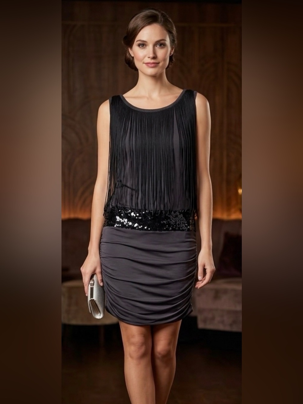 Black Fringe and Sequin Mini Dress